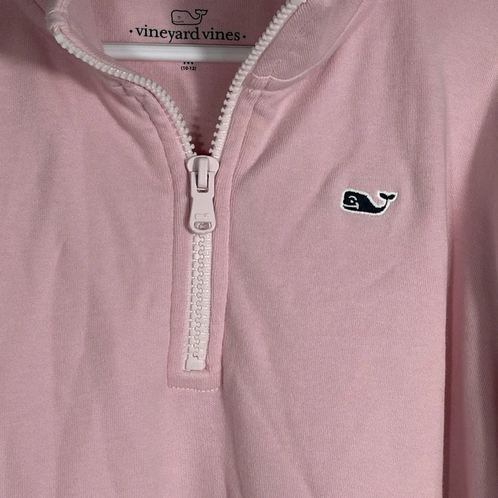 Vineyard Vines Girls Pink 1/4 Zip Pullover Sweatshirt Whale Logo Size M 10-12